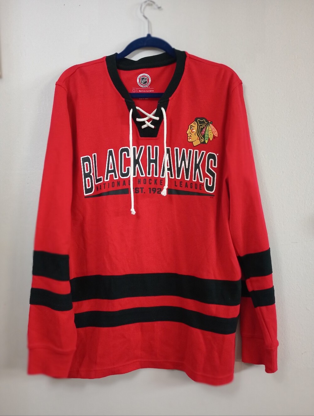 NHL Chicago Blackhawks Mens L Hockey Sweater  Tie String Long Sleeve G-III